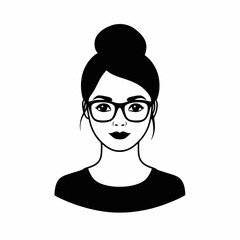 Elegant woman with glasses and bun hairstyle in a simple silhouette
