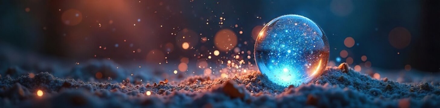A whimsical scene of sparkling magical dust swirling around a mystical crystal ball, casting enchanting light Perfect for fantasy, fairytale, and magical themes , mysterious, charm, mystical