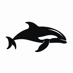 Striking orca swimming isolated on white backdrop, a powerful animal silhouette