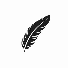 Minimalistic black and white feather illustration on isolated background silhouette