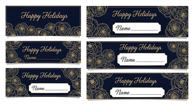 Elegant Happy Holidays Gift Tags with Floral Accents. - Powered by Adobe