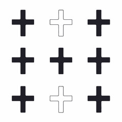 Minimalistic pattern with geometric plus sign arrangements against white backdrop silhouette
