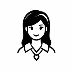 Smiling young professional woman with necklace and heart pendant, clean vector silhouette