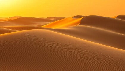 Golden hour in a serene desert landscape, highlighting rippling sand dunes
