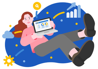 ノートパソコンを持つ女性のXDイラスト