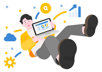 ノートパソコンを持つ男性のDXイラスト