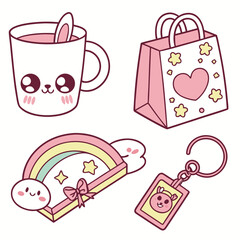 Vector icon set of gift shop essentials