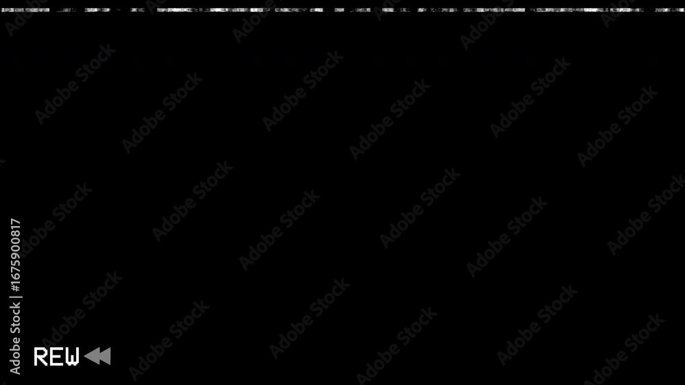 Poster vhs tv display rewind loop with black background. grungy analog display & vhs rewind effect. retro v