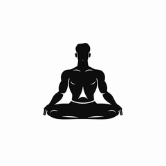 Focused meditative man in yoga lotus position fitness wellness silhouette