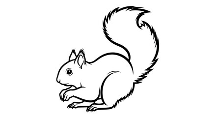Stylized Line Drawing of a Fluffy-Tailed Squirrel.