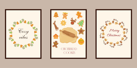 Gingerbread Cookie Wreath Vector Illustrations Interior Paintings on the Theme of Christmas and New Year