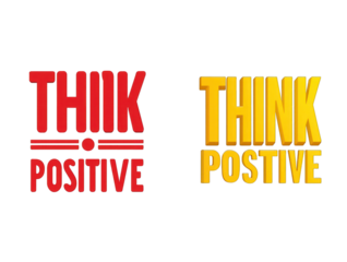 phrase THINK POSITIVE in bold typography, isolated on white background, clean glossy finish, seamless PNG cutout.