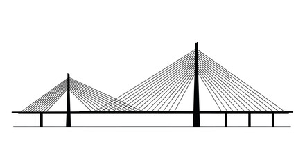 Black and white minimalist cable-stayed bridge vector illustration.