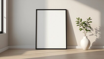 Clean home interior with blank frame. 