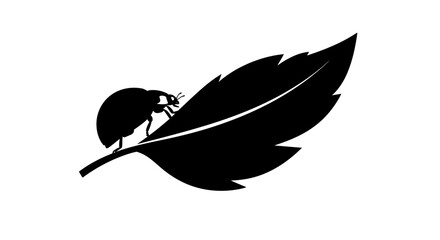 Silhouetted Beetle on a Leaf, Simple Design.