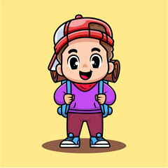 Cute Cartoon Boy with Backpac...