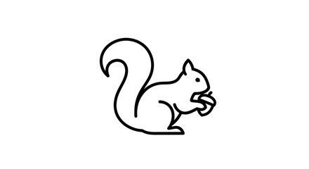 Simple Black and White Squirrel Holding Nut Outline.