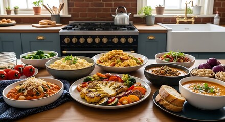 Family Dinner Table Full of Food.