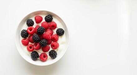 Mixed Berry Bowl with Raspberries Blackberries on White Ceramic Dish