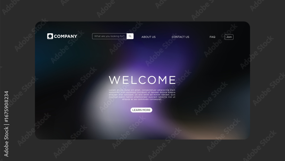 Poster modern website welcome page with elegant design and vibrant color gradients, perfect for tech startu