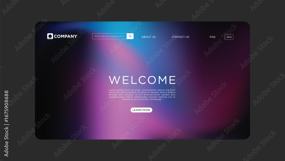 Aufkleber modern website template with welcome message and vibrant gradient background for business startup