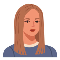 Blunt straight haircut woman avatar. Female portrait vector illustration.  

