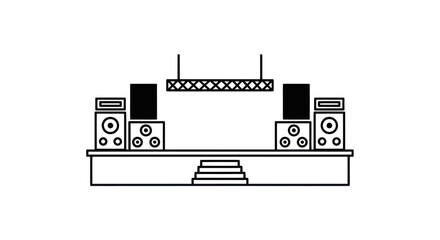 Concert Stage Outline with Speakers and Lighting Rig, Minimalist Design.