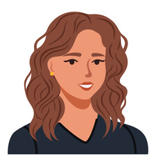 Woman portrait with wavy medium length hair. Female avatar vector illustration.  
