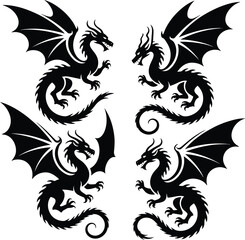 Dragons silhouette vector bundle
