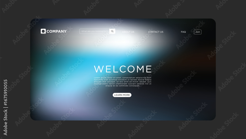 Aufkleber modern website template with welcome message and blurred background for business presentation use