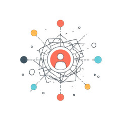 User network icon, avatar connected with nodes, community or team structure, flat modern vector, white background