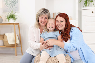 Obraz premium Pregnant woman, her mother and daughter at home