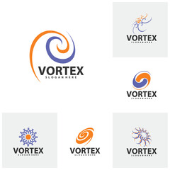 Set of Vortex logo design template. Black hole galaxy vector illustration