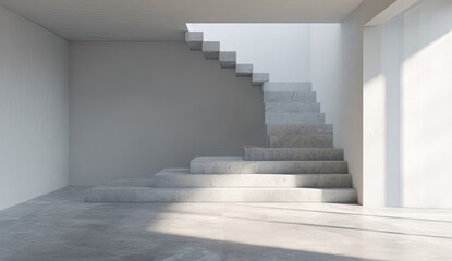 Fototapeta premium Modern, minimalist interior with a light-grey stone staircase