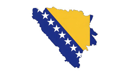 Bosnia and Herzegovina Map Shaped Flag Illustration with White Background | Minimalist Vector of Country Shape Filled with National Flag Colors for Educational, Travel, and Stock Use
