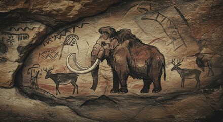 Ancient Rock Art: Prehistoric Cave Painting of a Woolly Mammoth
