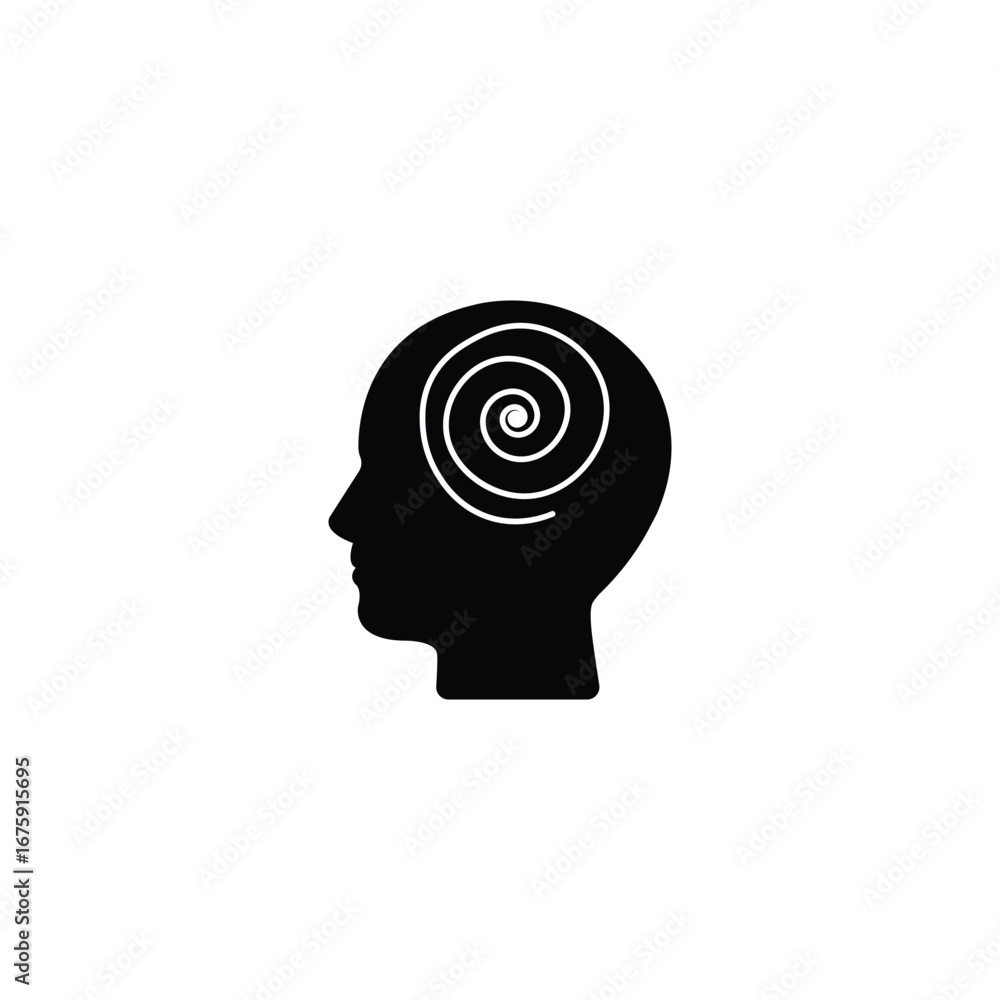 Poster black abstract head with maze like critical thinking. flat simple psychologist knowledge logotype graphic design isolated on white. concept of escape quest or logical trouble or easy cognitive process