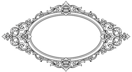 Elegant vintage oval frame with intricate scrollwork and ornate floral motifs for decorative design projects