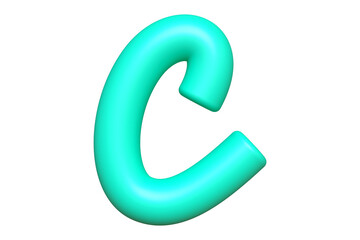 Vibrant matte tube 3D letter C in soft green. High quality 3D rendering modern alphabet design for fun projects.