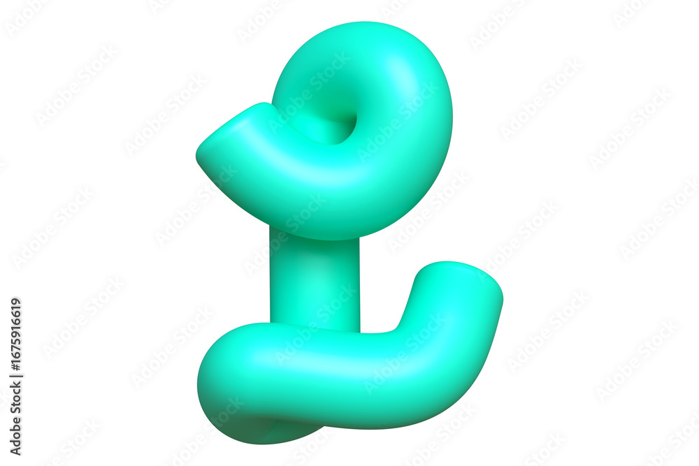 Poster matte 3d script letter l in teal. bold cartoon alphabet with pastel colors. high quality 3d renderin