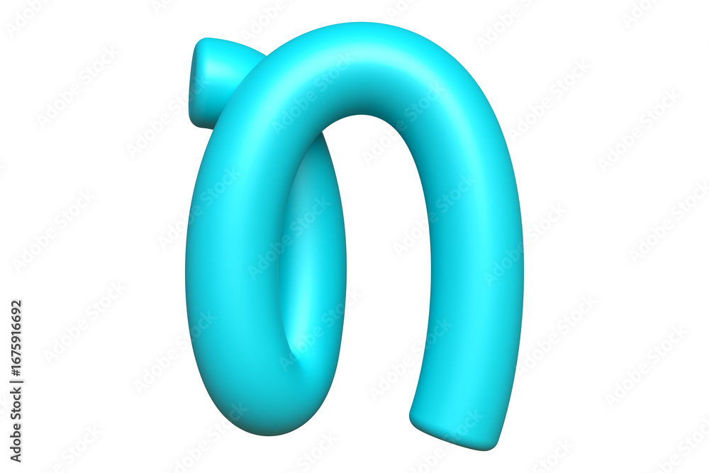 Fototapete smooth handwritting 3d font character n in pastel blue. high quality 3d rendering playful typography