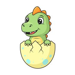 Fototapeta premium Adorable Green Baby Dinosaur Hatching from a Cracked Egg Illustration