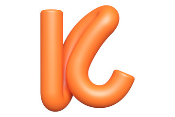 Vibrant matte tube 3D letter K  in orange. High quality 3D rendering modern alphabet design for fun projects.