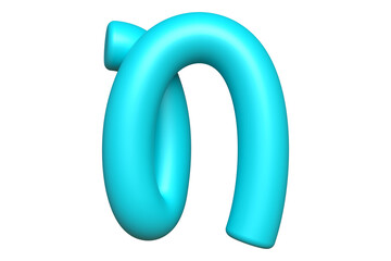 Smooth handwritting 3D font character N in pastel blue. High quality 3D rendering playful typography element.