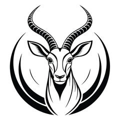 Black Silhouette of Antelope Head with Graceful Curved Horns