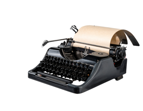 Floating Retro Typewriter with Flying Letters and Ink Ribbon PNG