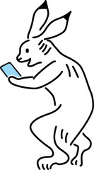 スマホを操作する鳥獣戯画の兎
