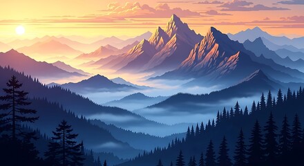 Obraz premium Majestic Mountain Range at Sunrise with Fog.