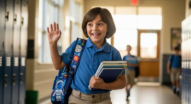 young schoolboy holding textbooks