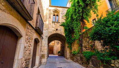 Obraz premium Old European alleyway with archway